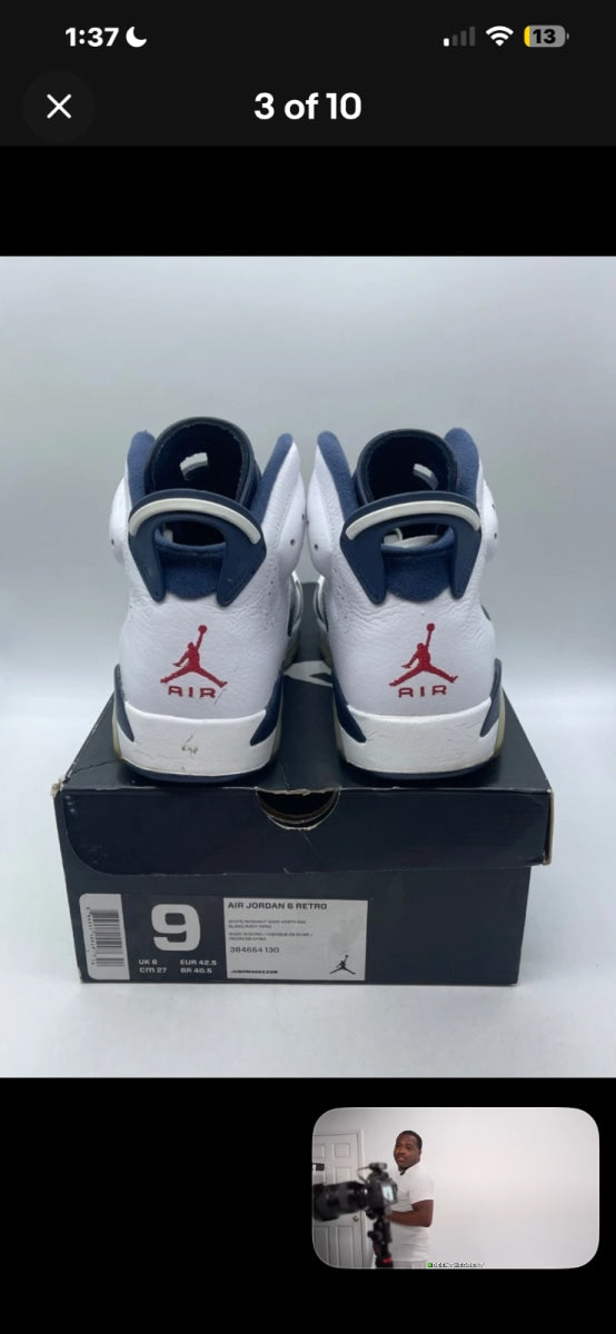 Jordan 6 Retro Olympic London (2012) 9 (Lightly Worn Pre-Owned)JordanWhite/Midnight Navy-Varsity Red - Image 5