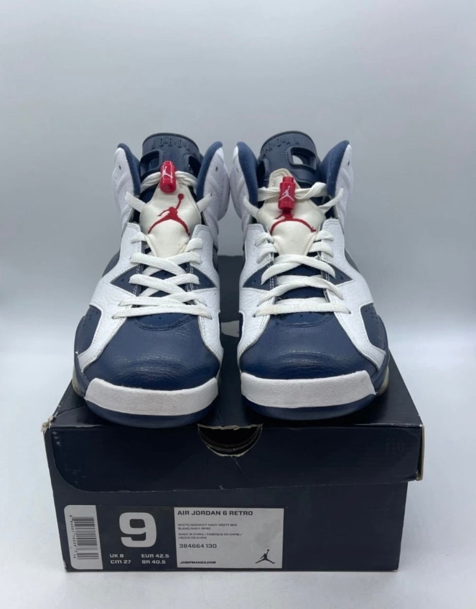Jordan 6 Retro Olympic London (2012) 9 (Lightly Worn Pre-Owned)JordanWhite/Midnight Navy-Varsity Red - Image 2