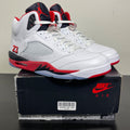Jordan 5 Retro Fire Red Black Tongue (2025) 13 (Moderately Worn Pre-Owned)JordanWhite/Fire Red/Black - Image 1