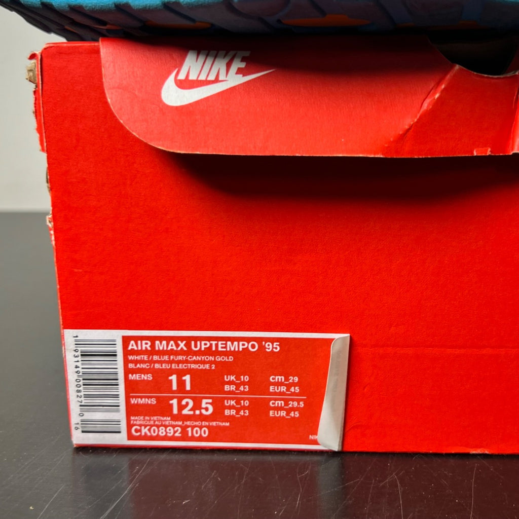 Nike Air Max Uptempo 95 Blue Fury 11 (Lightly Worn Pre-Owned)NikeWhite/Blue Fury-Canyon Gold - Image 4