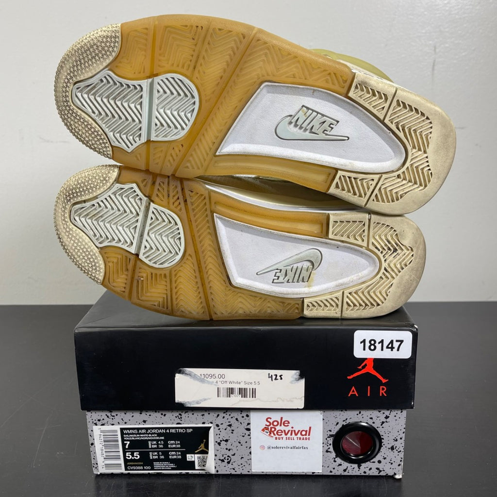 Jordan 4 Retro Off-White Sail (Women's) 7W (Moderately Worn Pre-Owned)JordanSail/Muslin-White-Black - Image 5