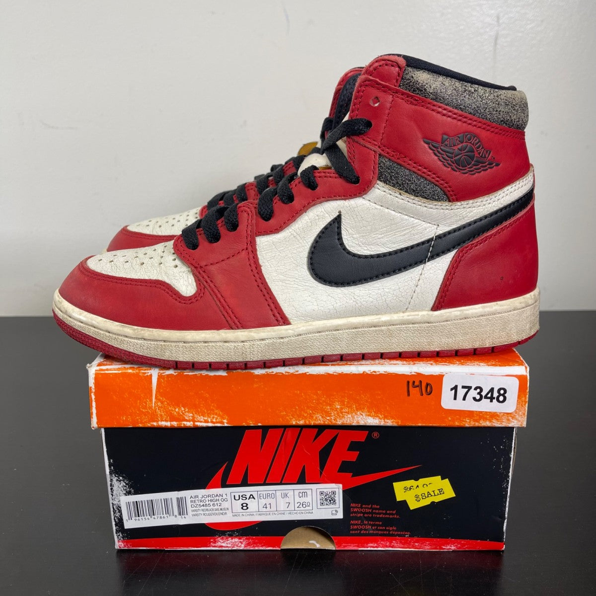 Jordan 1 Retro High OG Chicago Lost and Found 8 (Moderately Worn Pre-Owned)JordanVarsity Red/Black-Sail-Muslin - Image 3