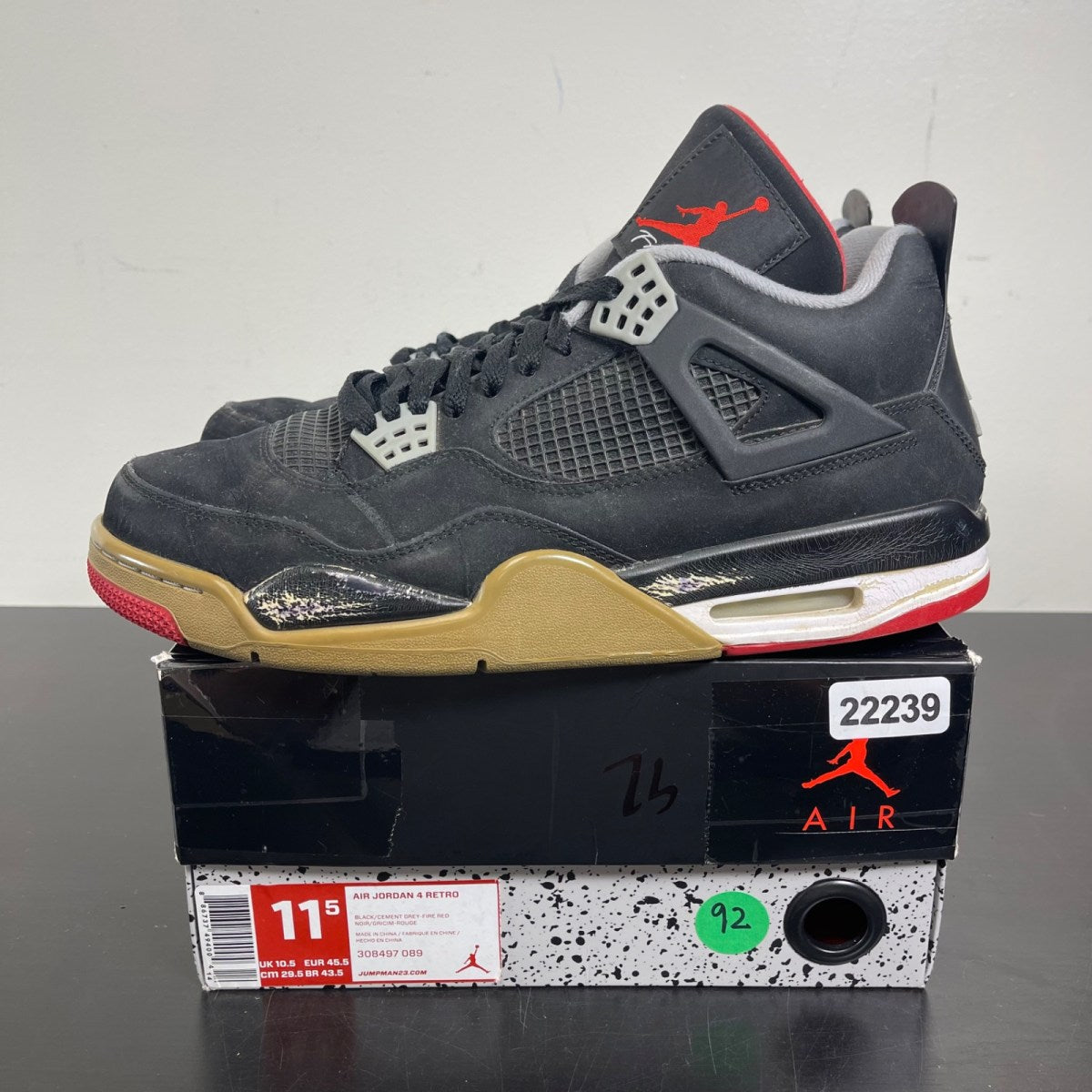 Jordan 4 Retro Black Cement (2012) 11.5 (Heavily Worn Pre-Owned)JordanBlack/Fire Red-Cement Grey - Image 3