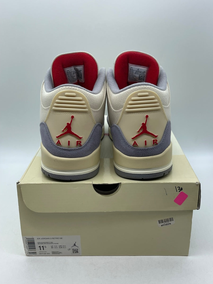 Jordan 3 Retro Muslin 11.5 (Moderately Worn Pre-Owned)JordanMuslin/University Red-Cement Grey-Sail - Image 3