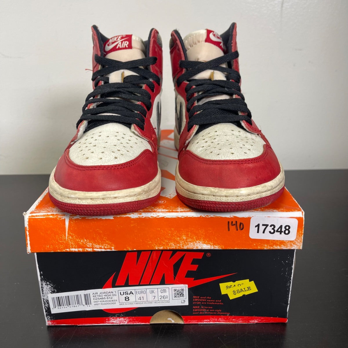 Jordan 1 Retro High OG Chicago Lost and Found 8 (Moderately Worn Pre-Owned)JordanVarsity Red/Black-Sail-Muslin - Image 2