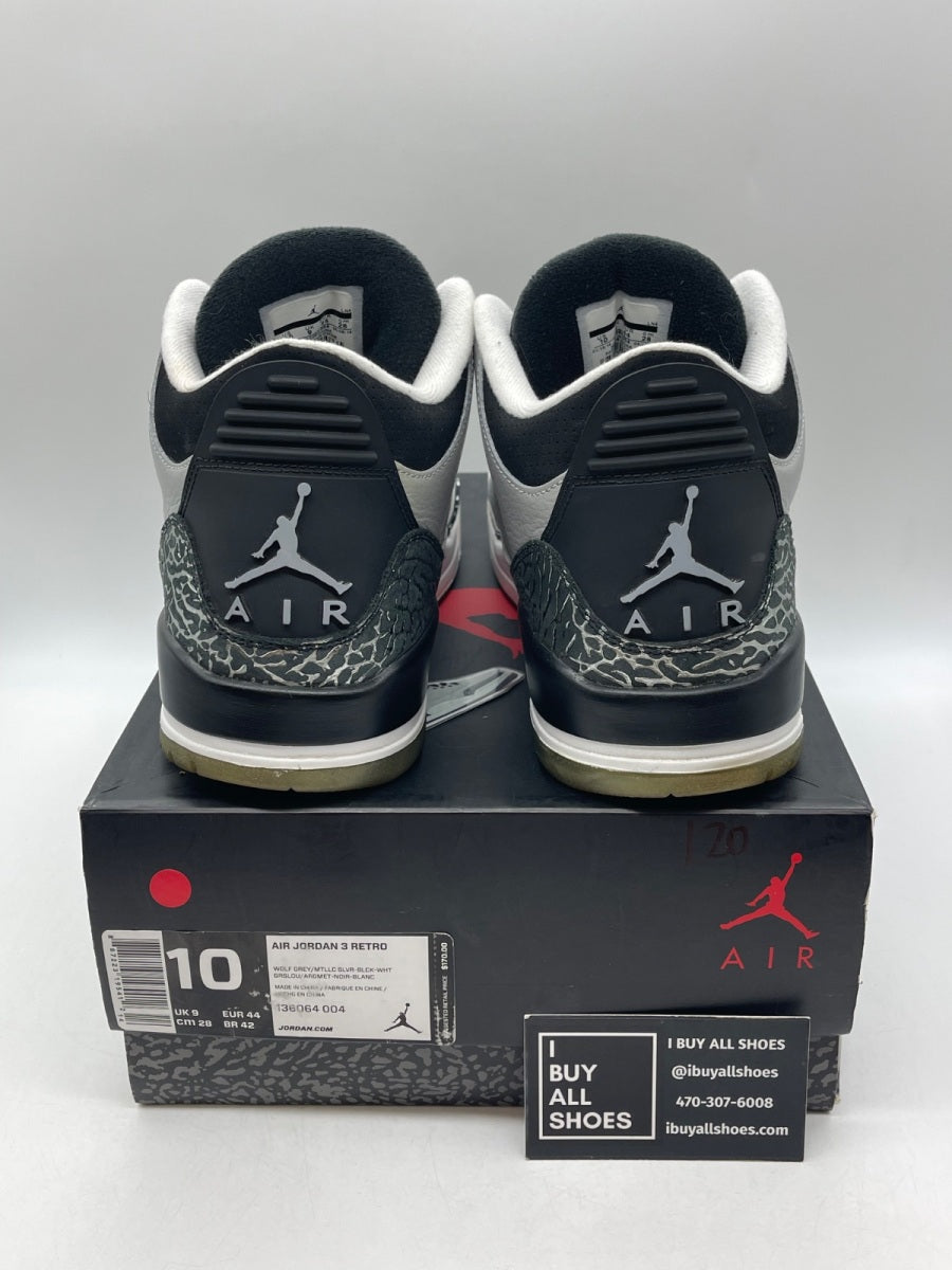 Jordan 3 Retro Wolf Grey 10 (Moderately Worn Pre-Owned) - Image 3