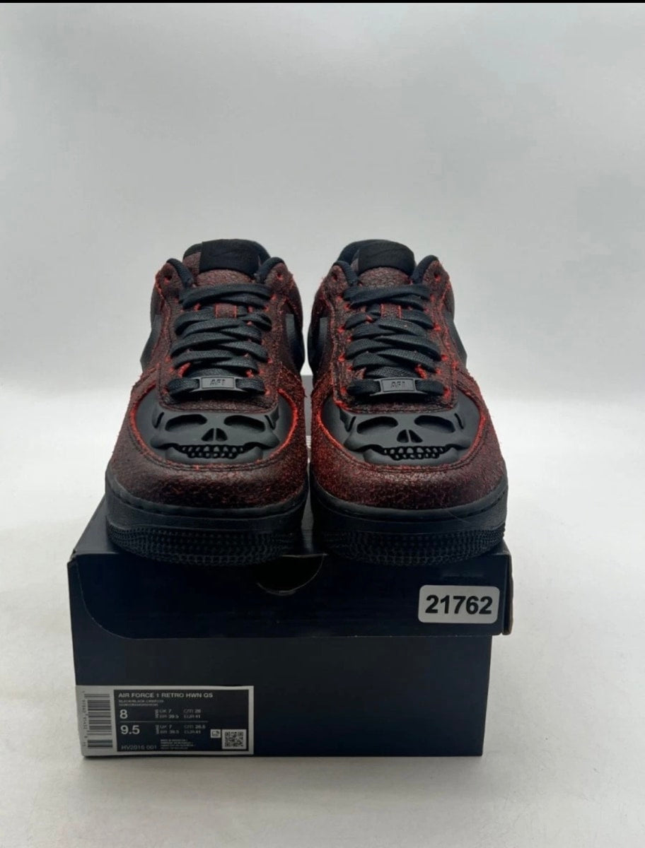 Nike Air Force 1 Low Retro QS Halloween Skull 8 (Lightly Worn Pre-Owned)NikeBlack/Black/Crimson - Image 2