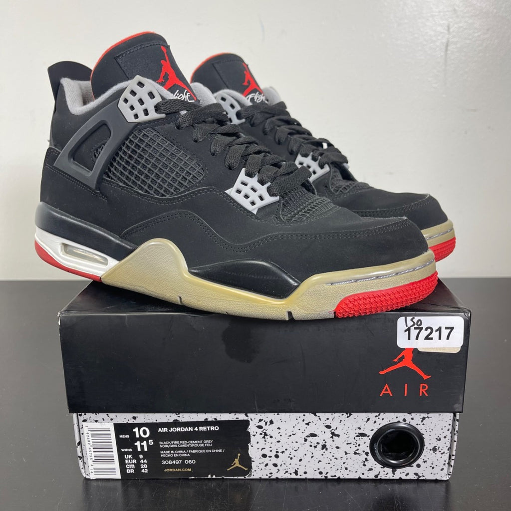 Jordan 4 Retro Bred (2019) 10 (Moderately Worn Pre-Owned)JordanBlack/Fire Red-Cement Grey-Summit White - Image 1
