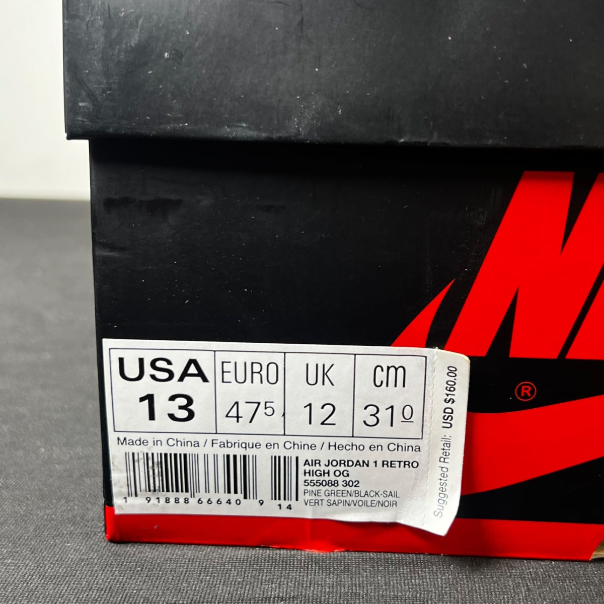 Jordan 1 Retro High Pine Green 13 (Lightly Worn Pre-Owned)JordanPine Green/Sail-Black - Image 4