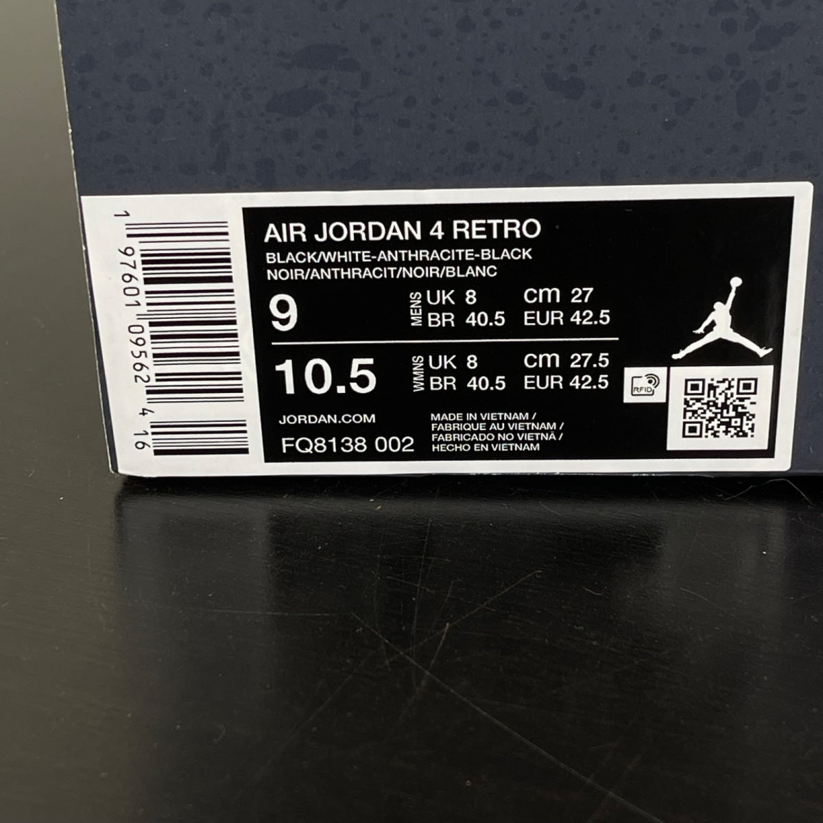 Jordan 4 Retro Fear (2024) 9 (Moderately Worn Pre-Owned)JordanBlack/White/Anthracite/Black/Pure Platinum - Image 7