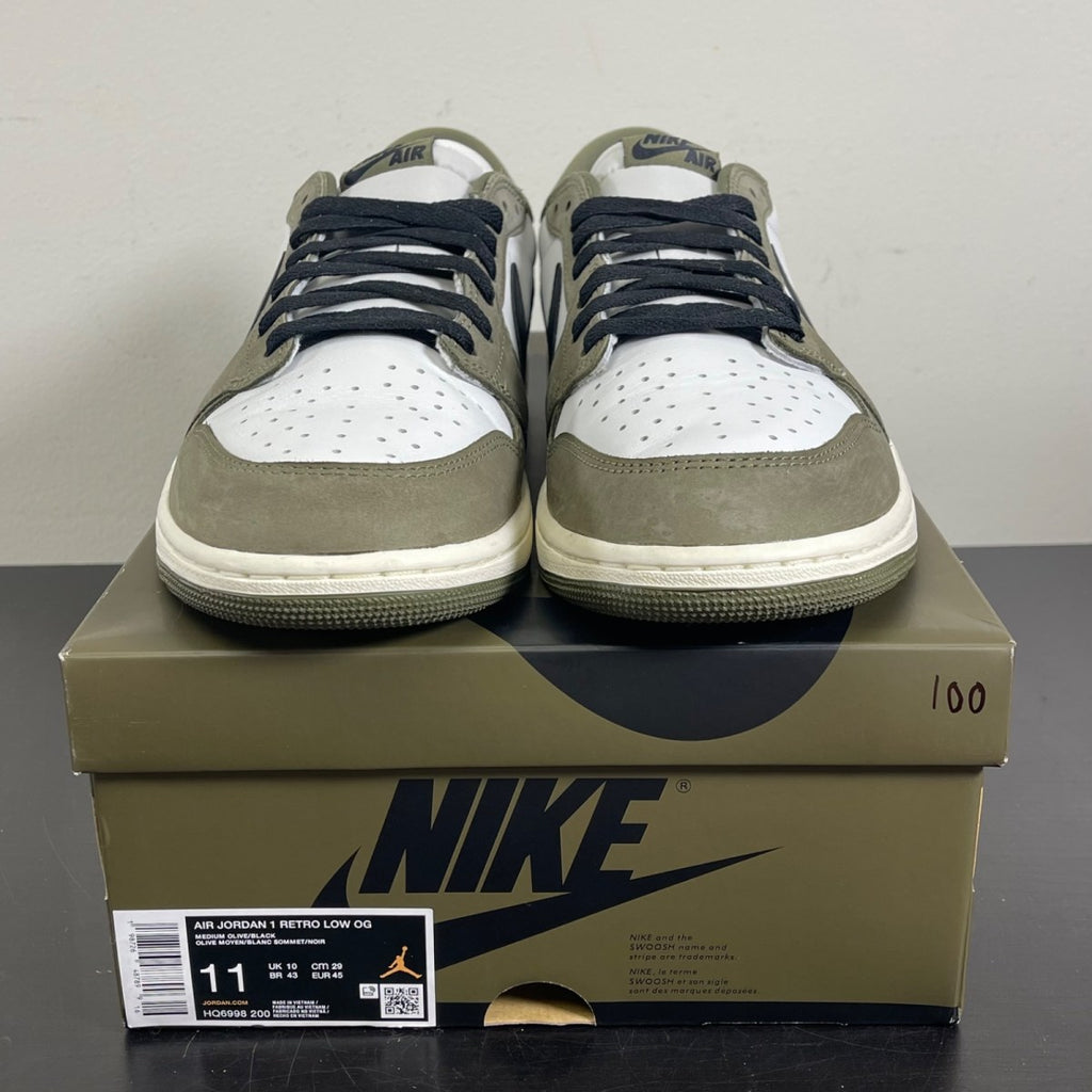 Jordan 1 Retro Low OG Medium Olive 11 (Moderately Worn Pre-Owned)JordanMedium Olive/Summit White/Sail/Black - Image 2