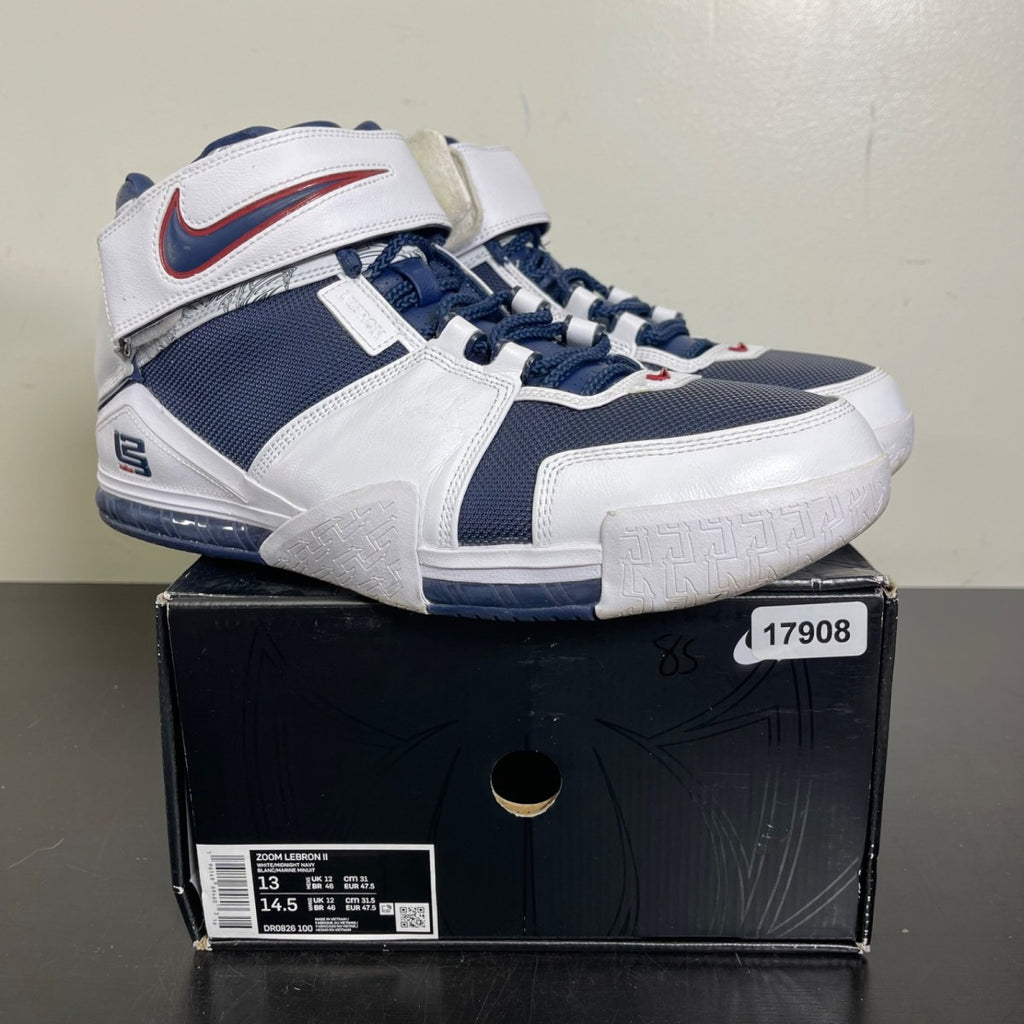 Nike LeBron Zoom 2 Midnight Navy (2022) 13 (Moderately Worn Pre-Owned)NikeMidnight Navy/Midnight Navy-White-Varsity Crimson - Image 1