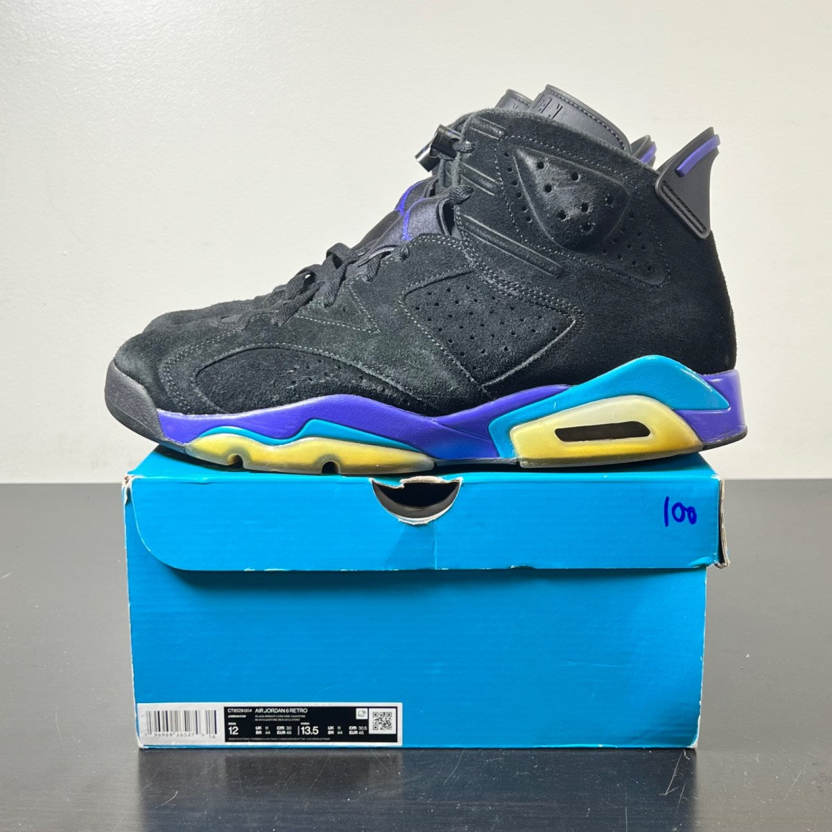 Jordan 6 Retro Aqua 12 (Moderately Worn Pre-Owned)JordanBlack/Bright Concord/Aquatone - Image 3