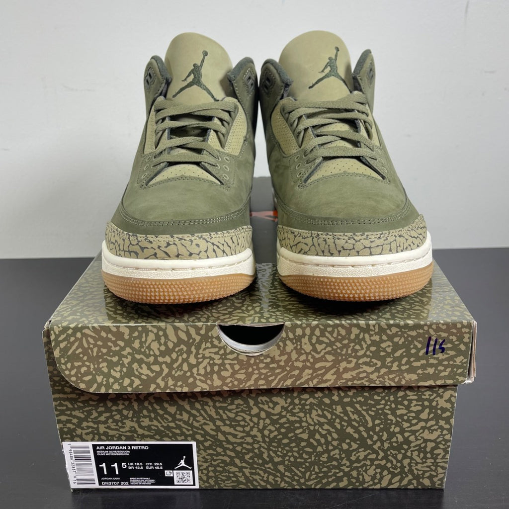 Jordan 3 Retro Family Affair 11.5 (Moderately Worn Pre-Owned)JordanMedium Olive/Sequoia/Neutral Olive/Sail/Total Crimson - Image 2