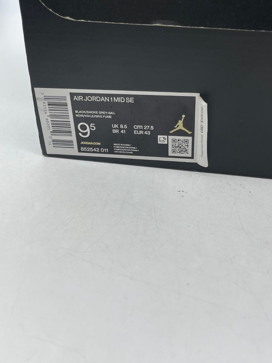 Jordan 1 Mid Satin Grey Toe 9.5 (Moderately Worn Pre-Owned)JordanBlack/Smoke Grey-Sail - Image 9