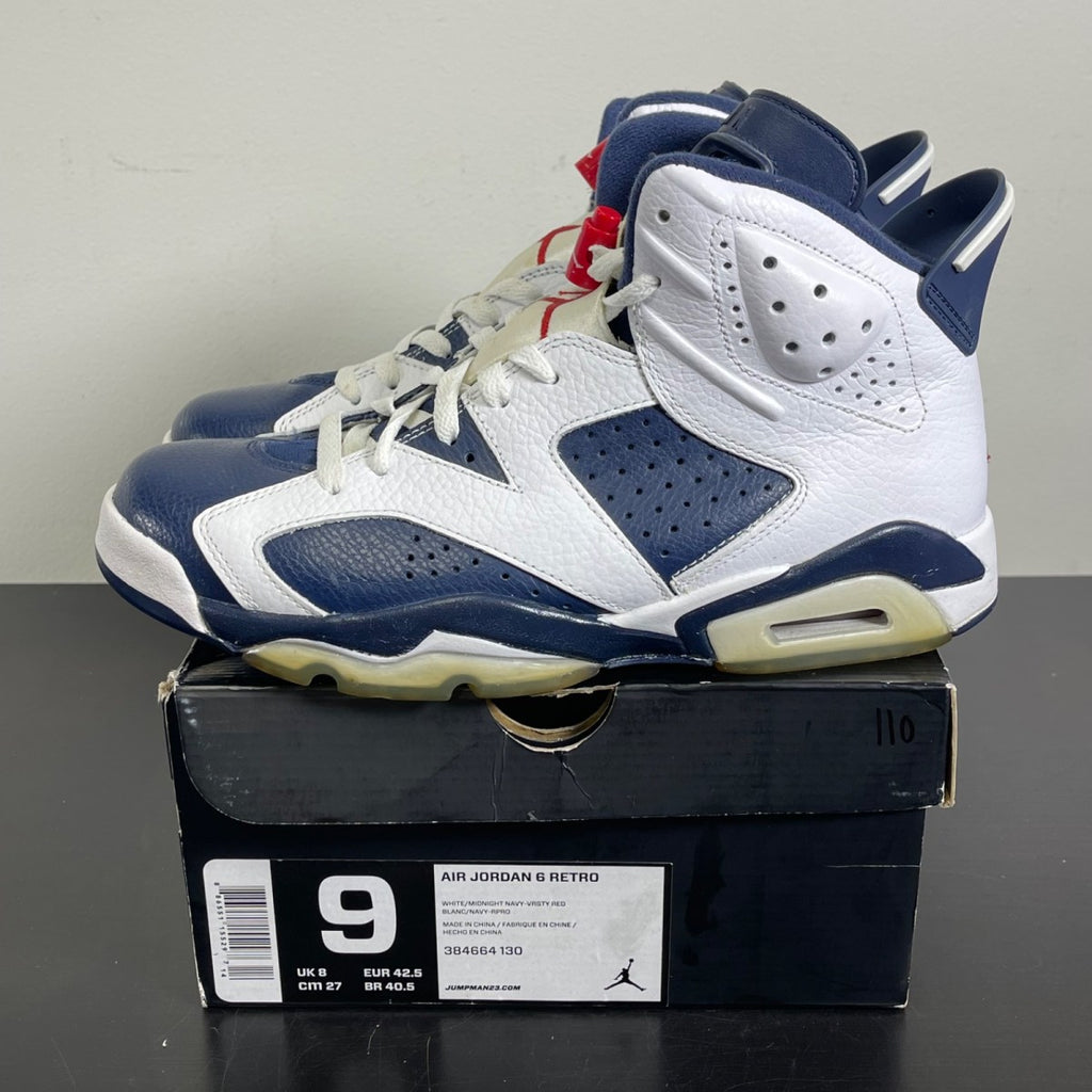 Jordan 6 Retro Olympic London (2012) 9 (Moderately Worn Pre-Owned)JordanWhite/Midnight Navy-Varsity Red - Image 4