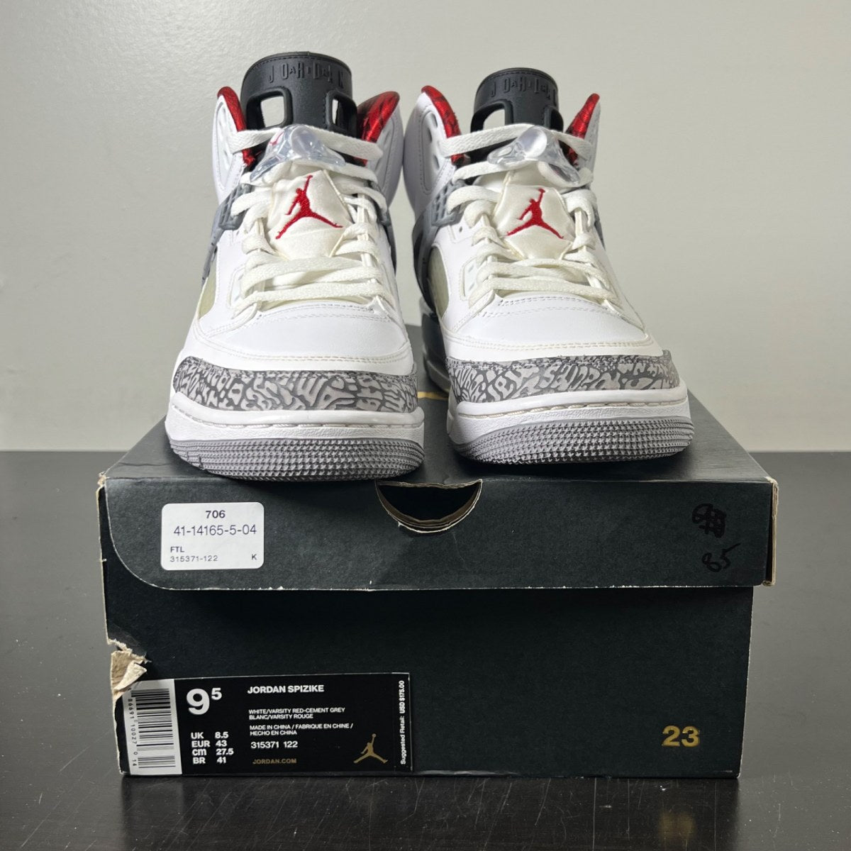 Jordan Spizike White Cement (2017) 9.5 (Lightly Worn Pre-Owned)JordanWhite/Varsity Red-Cement Grey-Black-Dark Grey - Image 2