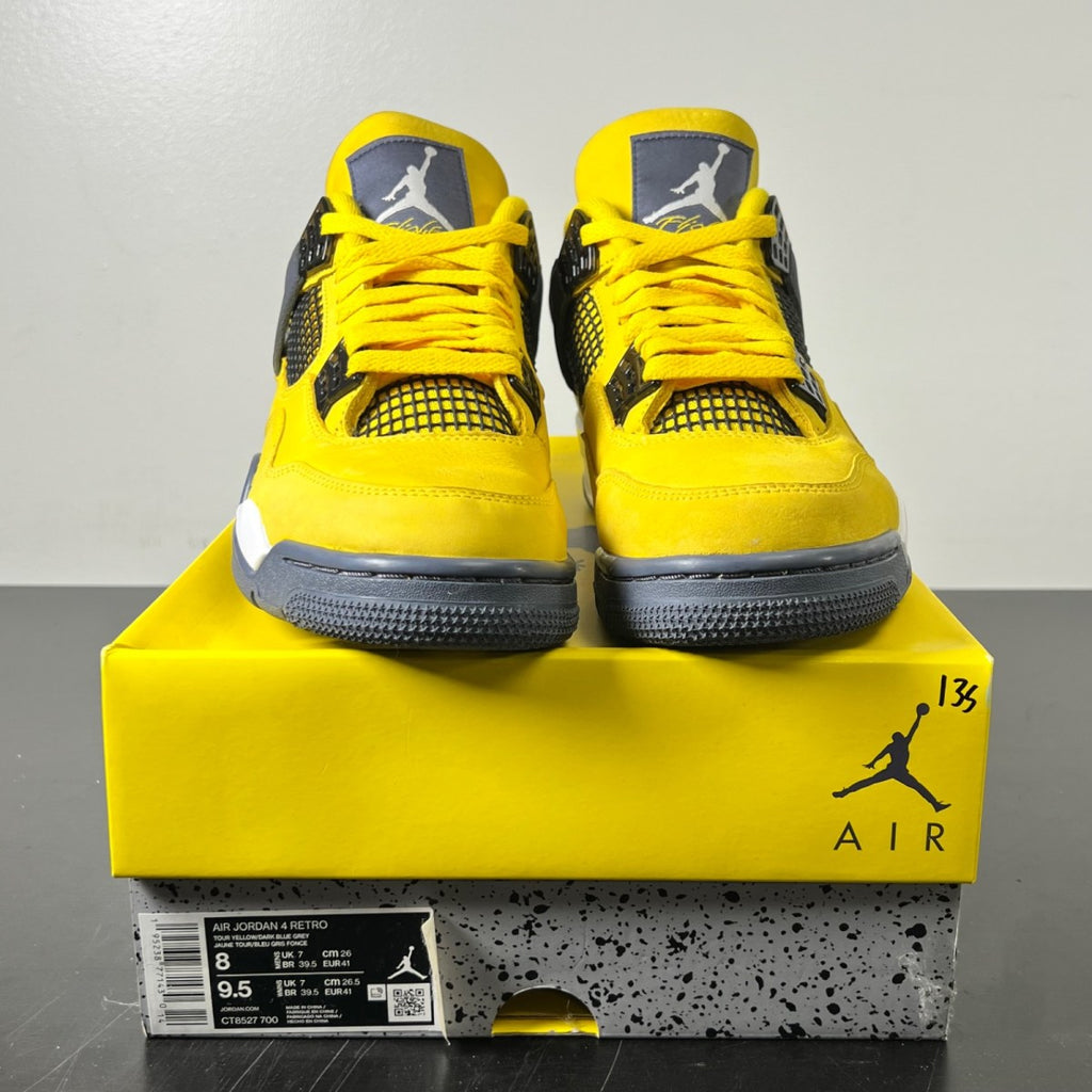 Jordan 4 Retro Lightning (2021) 8 (Lightly Worn Pre-Owned)JordanTour Yellow/White-Dark Blue Grey - Image 2
