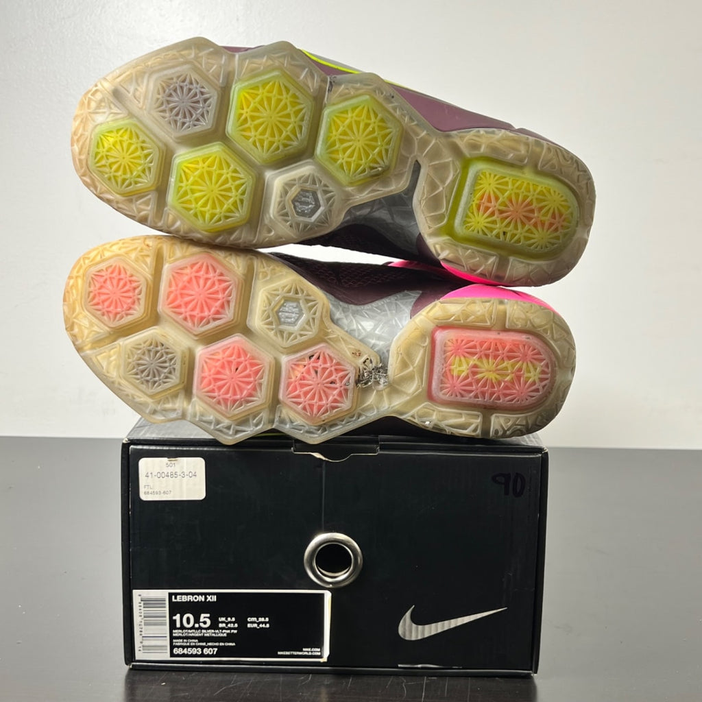 Nike LeBron 12 Double Helix 10.5 (Moderately Worn Pre-Owned)NikeMerlot/Volt/Pink Pow/Metallic Silver - Image 6