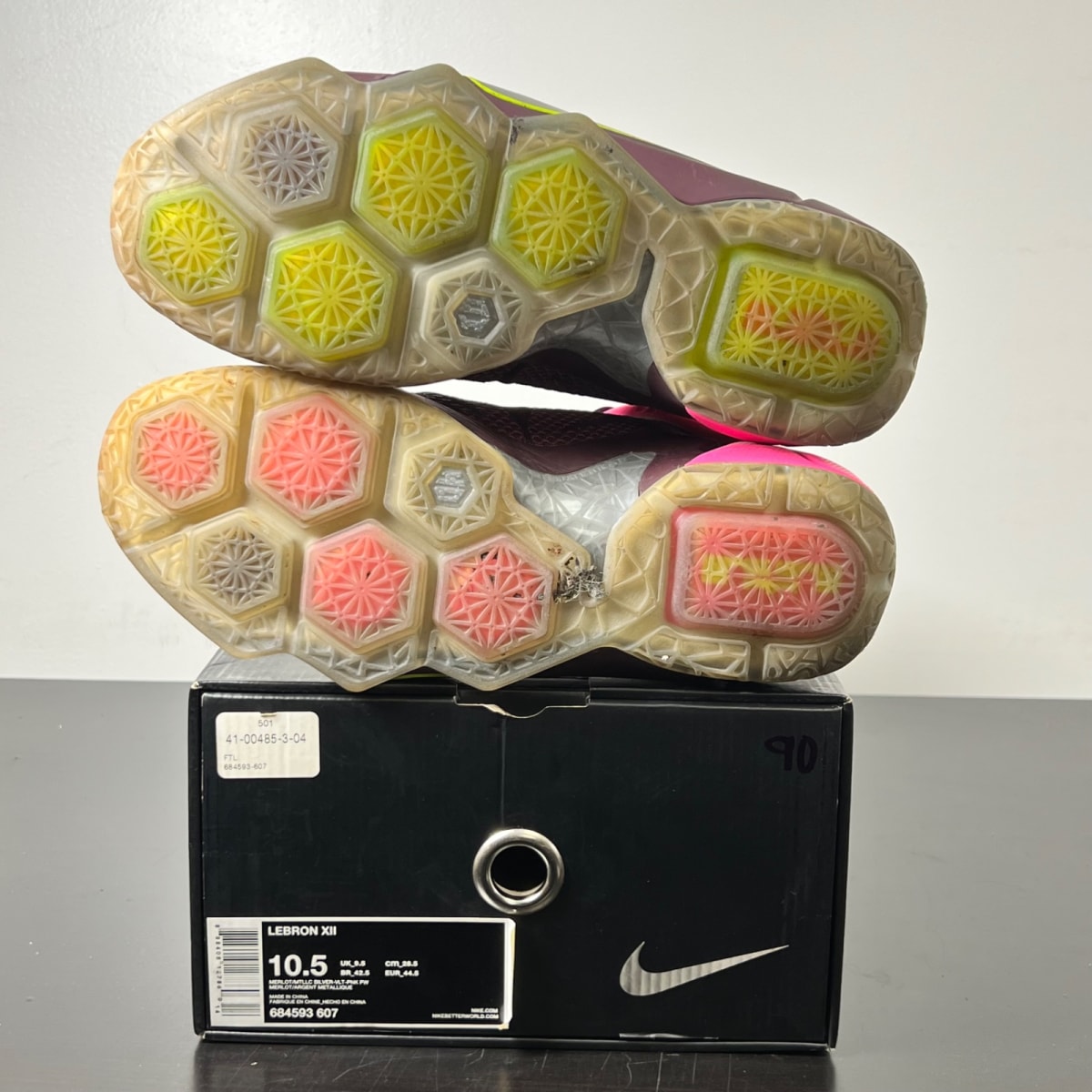 Nike LeBron 12 Double Helix 10.5 (Moderately Worn Pre-Owned)NikeMerlot/Volt/Pink Pow/Metallic Silver - Image 6