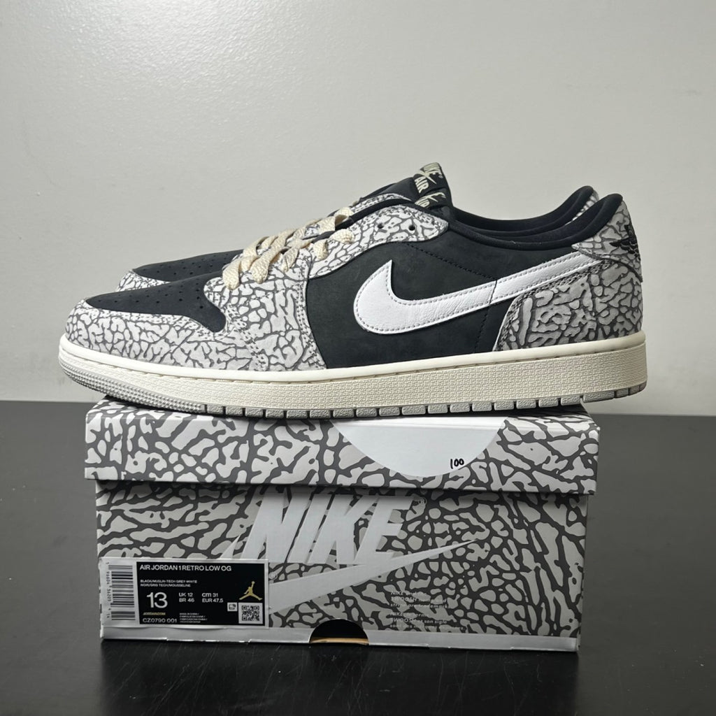 Jordan 1 Retro Low OG Black Cement 13 (Lightly Worn Pre-Owned)JordanBlack/Muslin/Tech Grey/White/Sail - Image 3