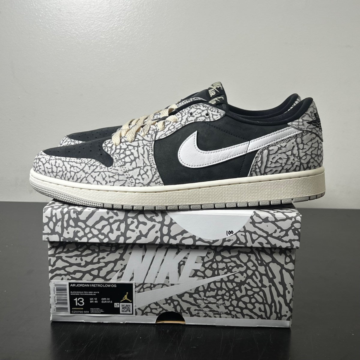 Jordan 1 Retro Low OG Black Cement 13 (Lightly Worn Pre-Owned)JordanBlack/Muslin/Tech Grey/White/Sail - Image 3