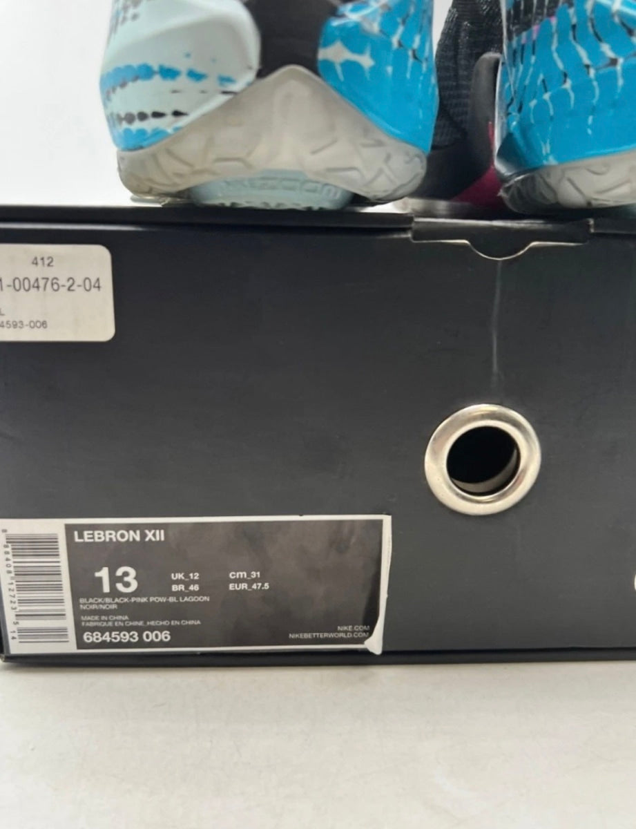 Nike LeBron 12 23 Chromosomes 13 (Moderately Worn Pre-Owned)NikeBlack/Pink Power-Blue Lagoon - Image 6