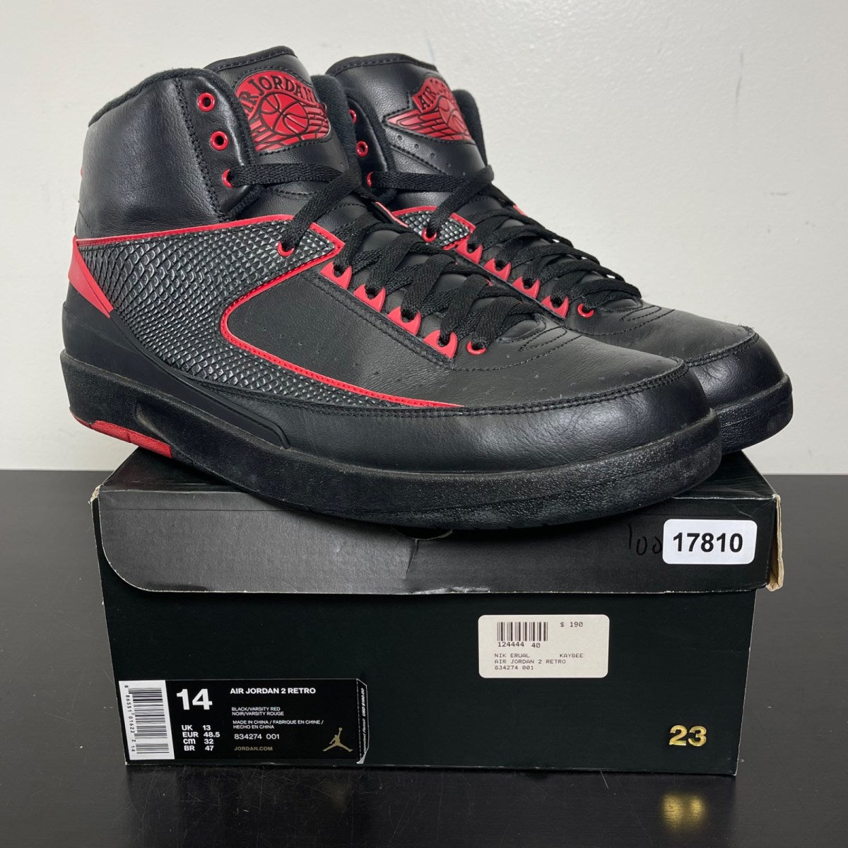 Jordan 2 Retro Alternate 87 14 (Moderately Worn Pre-Owned)JordanBlack/Gym Red-Black - Image 1
