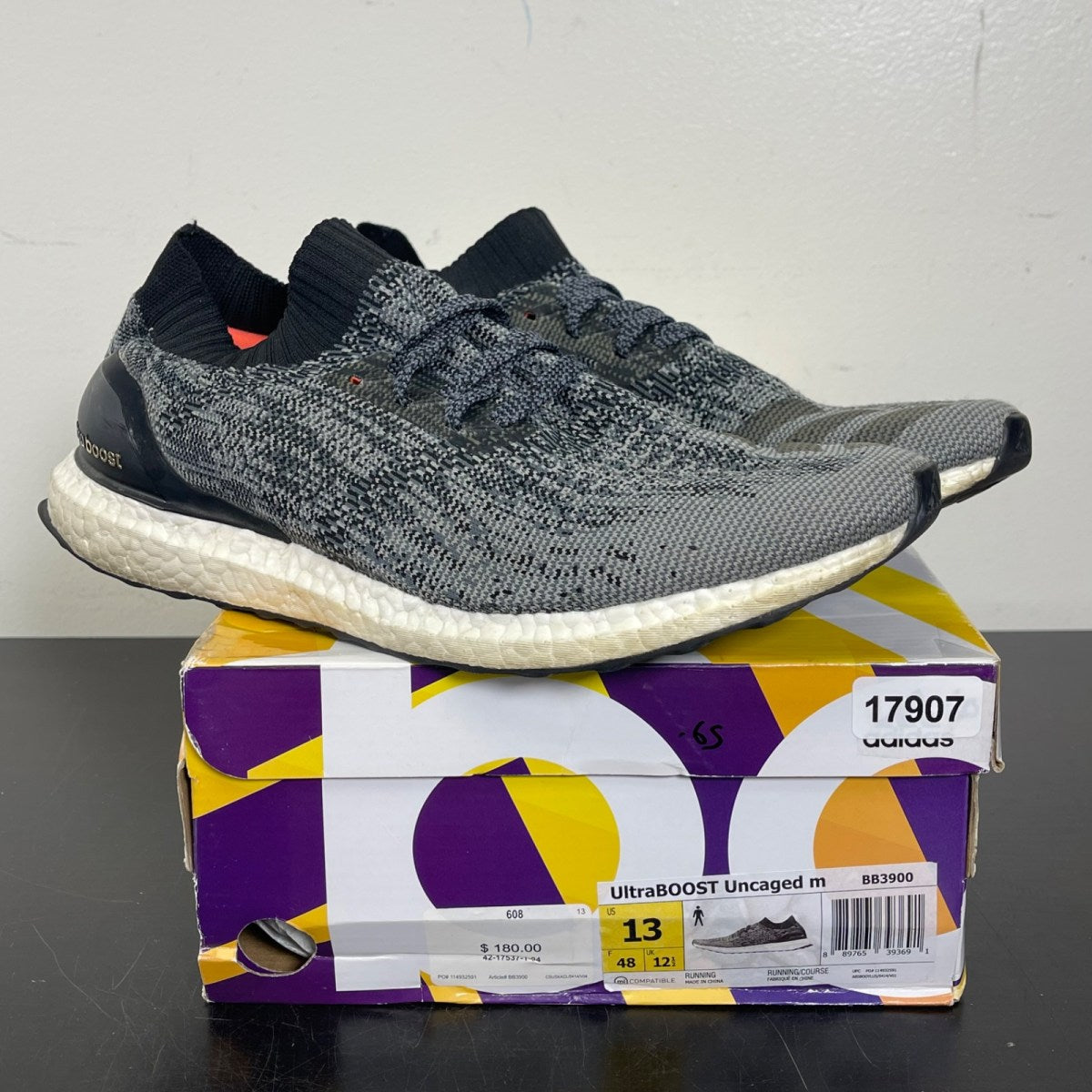 adidas Ultra Boost Uncaged Core Black 13 (Moderately Worn Pre-Owned)adidasCore Black/Charcoal Solid Grey/Gold - Image 1