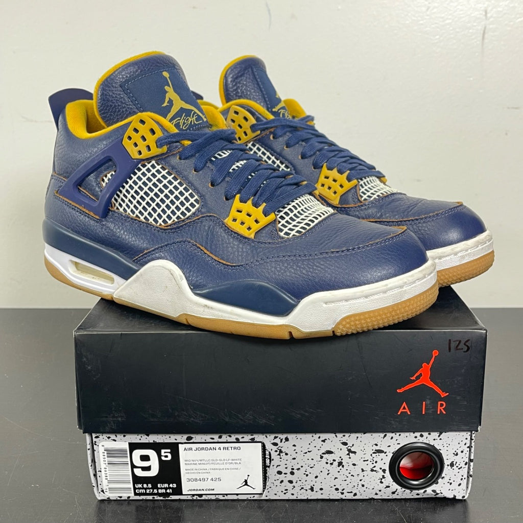 Jordan 4 Retro Dunk From Above 9.5 (Moderately Worn Pre-Owned)JordanMidnight Navy/Metallic Gold-Gold Leaf-White - Image 1