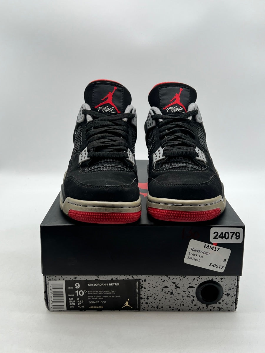 Jordan 4 Retro Bred (2019) 9 (Moderately Worn Pre-Owned)JordanBlack/Fire Red-Cement Grey-Summit White - Image 2