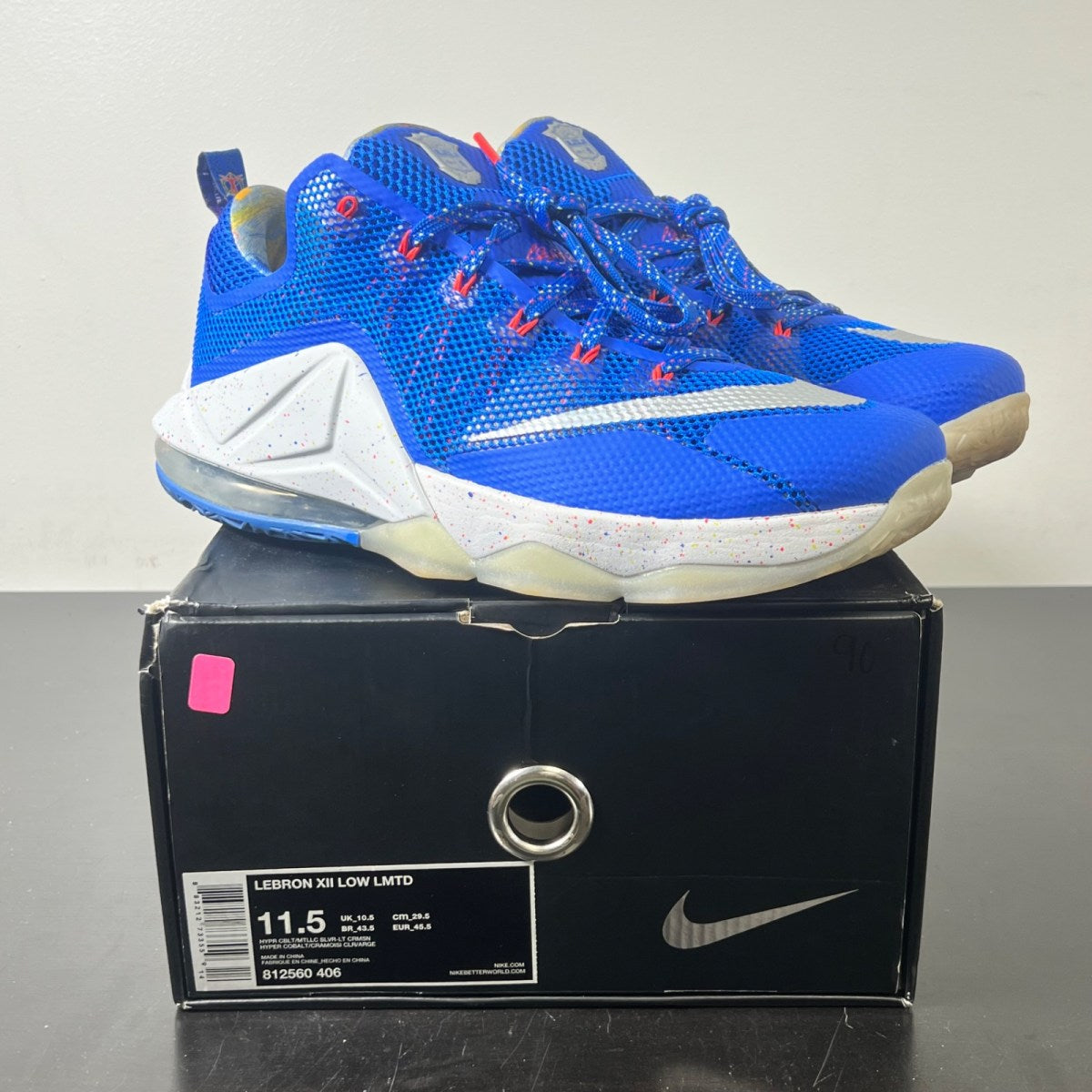Nike LeBron 12 Low Hyper Cobalt 11.5 (Lightly Worn Pre-Owned)NikeHyper Cobalt/Metallic Silver-Light Crimson - Image 1