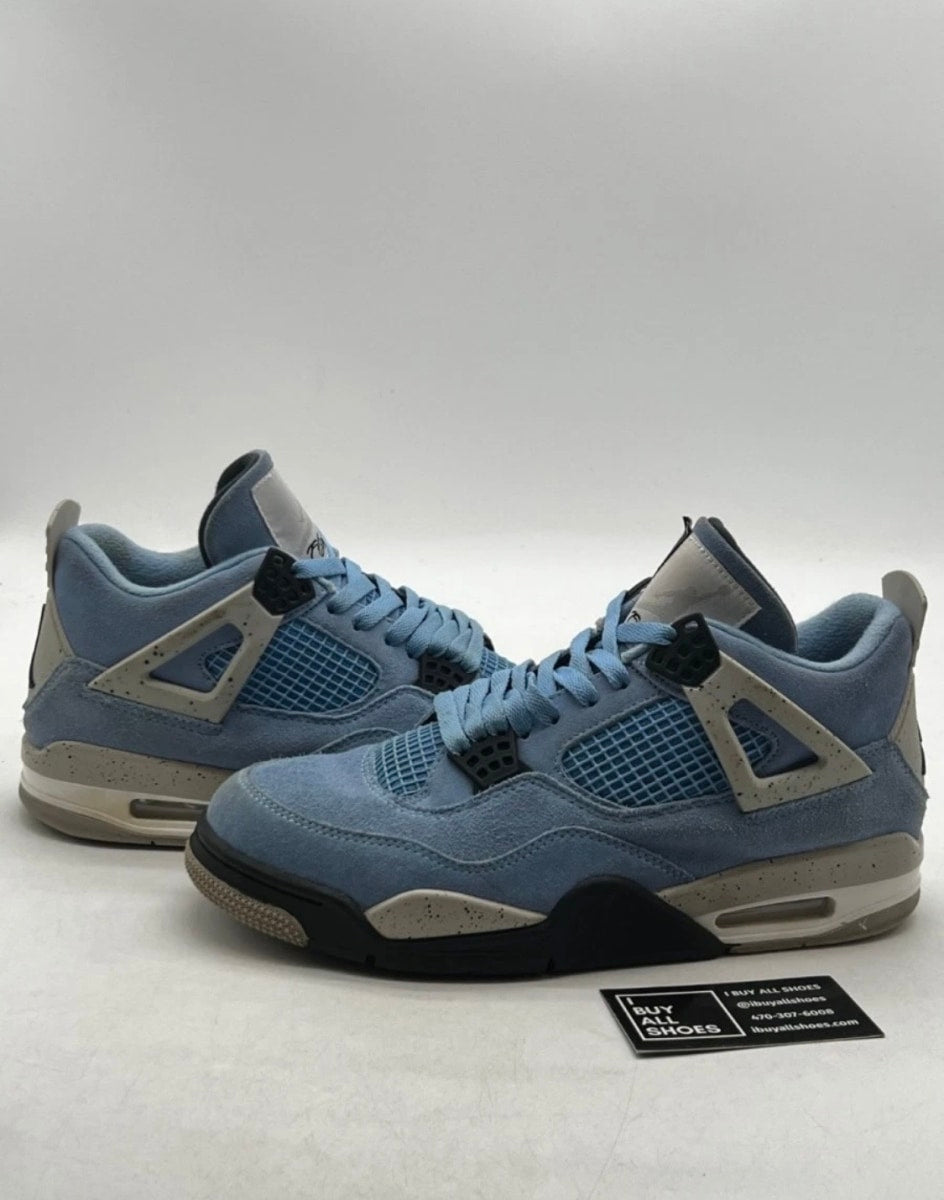 Jordan 4 Retro University Blue 10 (Heavily Worn Pre-Owned)JordanUniversity Blue/Tech Grey-White-Black - Image 1