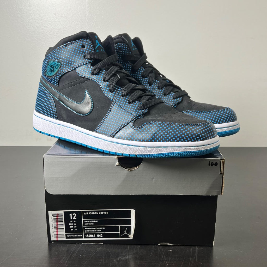 Jordan 1 Retro Polka Dot Laser Blue 12 (Lightly Worn Pre-Owned)JordanBlack/Laser Blue - Image 1