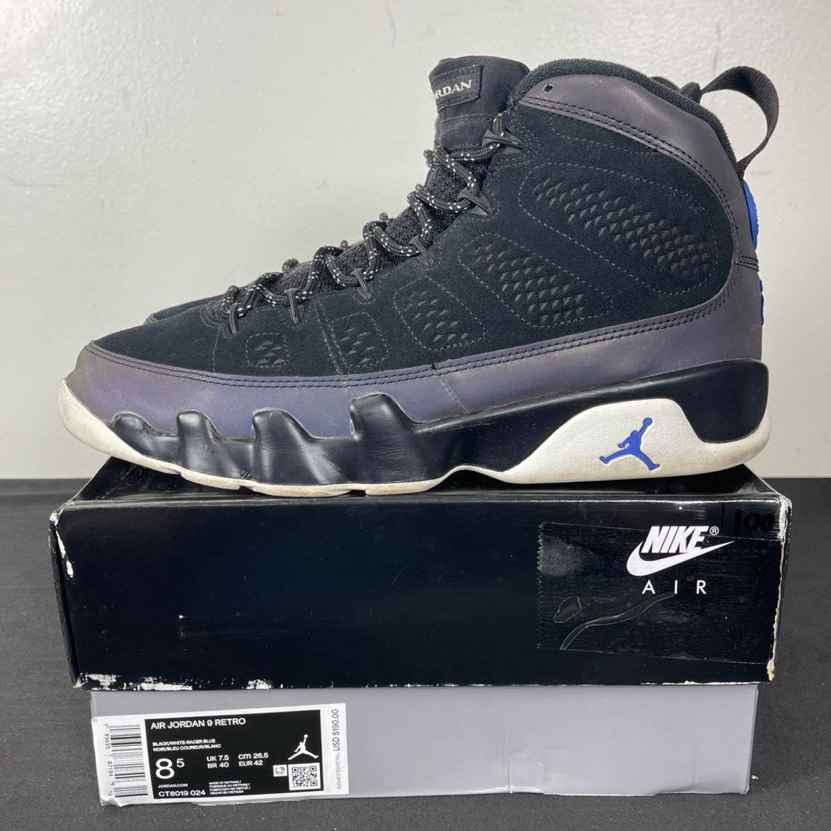 Jordan 9 Retro Racer Blue 8.5 (Moderately Worn Pre-Owned)JordanBlack/White-Racer Blue - Image 3