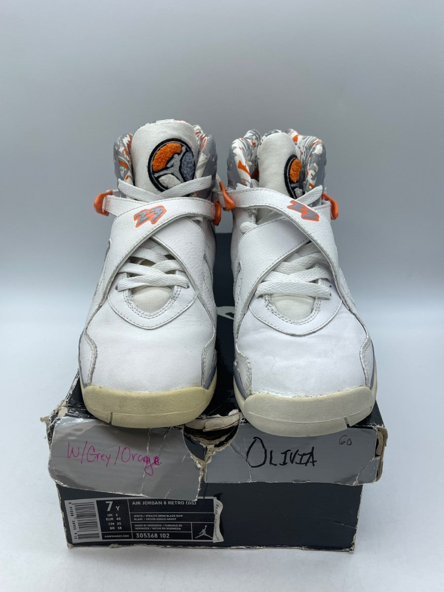 Jordan 8 Retro Orange White (GS) 7Y (Moderately Worn Pre-Owned)JordanWhite/Stealth/Orange Blaze/Silver - Image 2