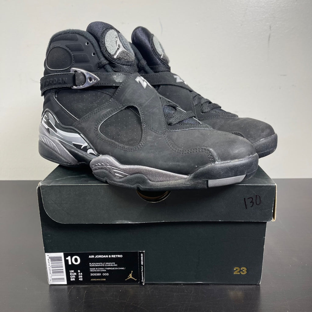 Jordan 8 Retro Chrome (2015) 10 (Moderately Worn Pre-Owned)JordanBlack/White-Light Graphite - Image 1