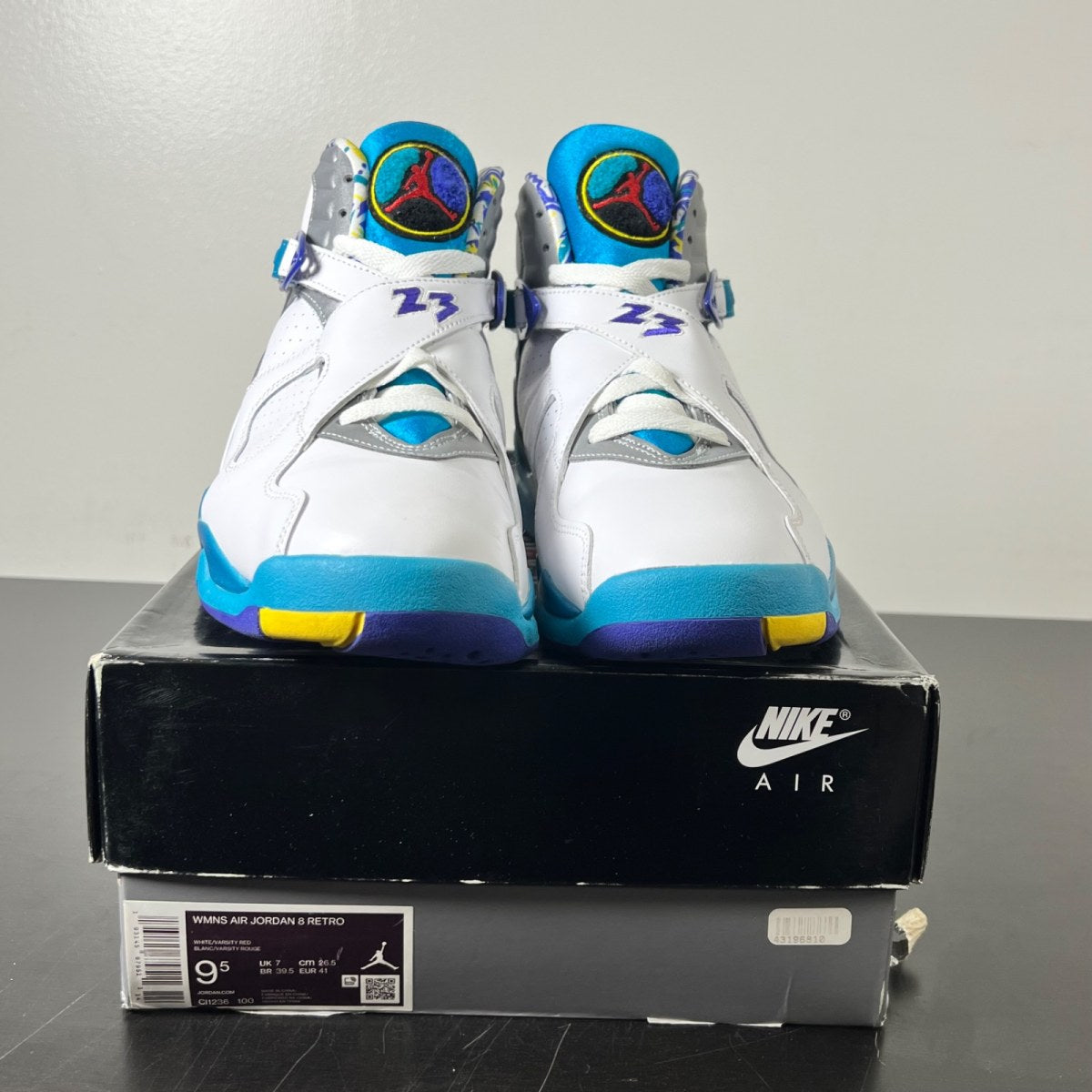 Jordan 8 Retro White Aqua (2019) (Women's) 9.5W (Lightly Worn Pre-Owned)JordanWhite/Varsity Red-Bright Concord-Aquatone - Image 2