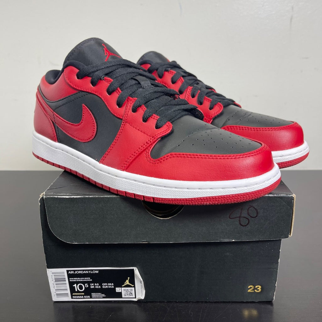 Jordan 1 Low Reverse Bred 10.5 (Moderately Worn Pre-Owned)JordanGym Red/Black-Gym Red-White - Image 1