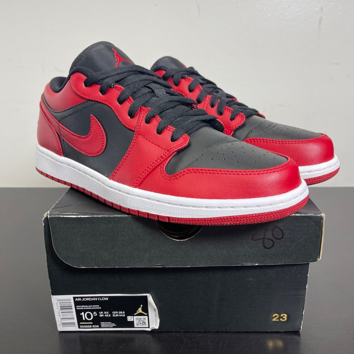 Jordan 1 Low Reverse Bred 10.5 (Moderately Worn Pre-Owned)JordanGym Red/Black-Gym Red-White - Image 1