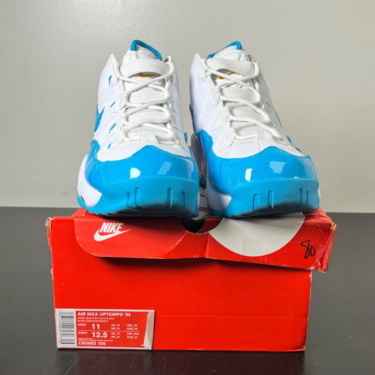 Nike Air Max Uptempo 95 Blue Fury 11 (Lightly Worn Pre-Owned)NikeWhite/Blue Fury-Canyon Gold - Image 2