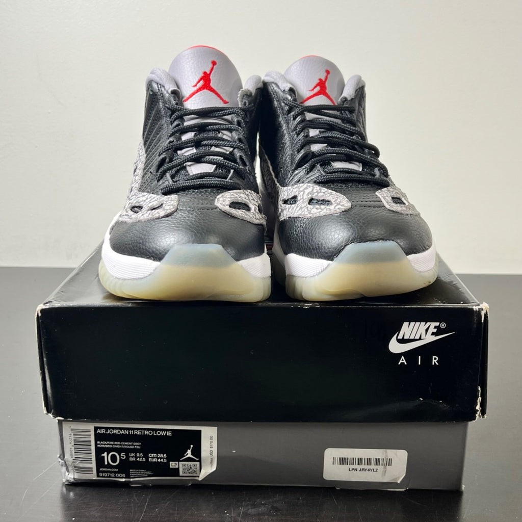 Jordan 11 Retro Low IE Black Cement 10.5 (Lightly Worn Pre-Owned)JordanBlack/Fire Red-Cement Grey-White - Image 2
