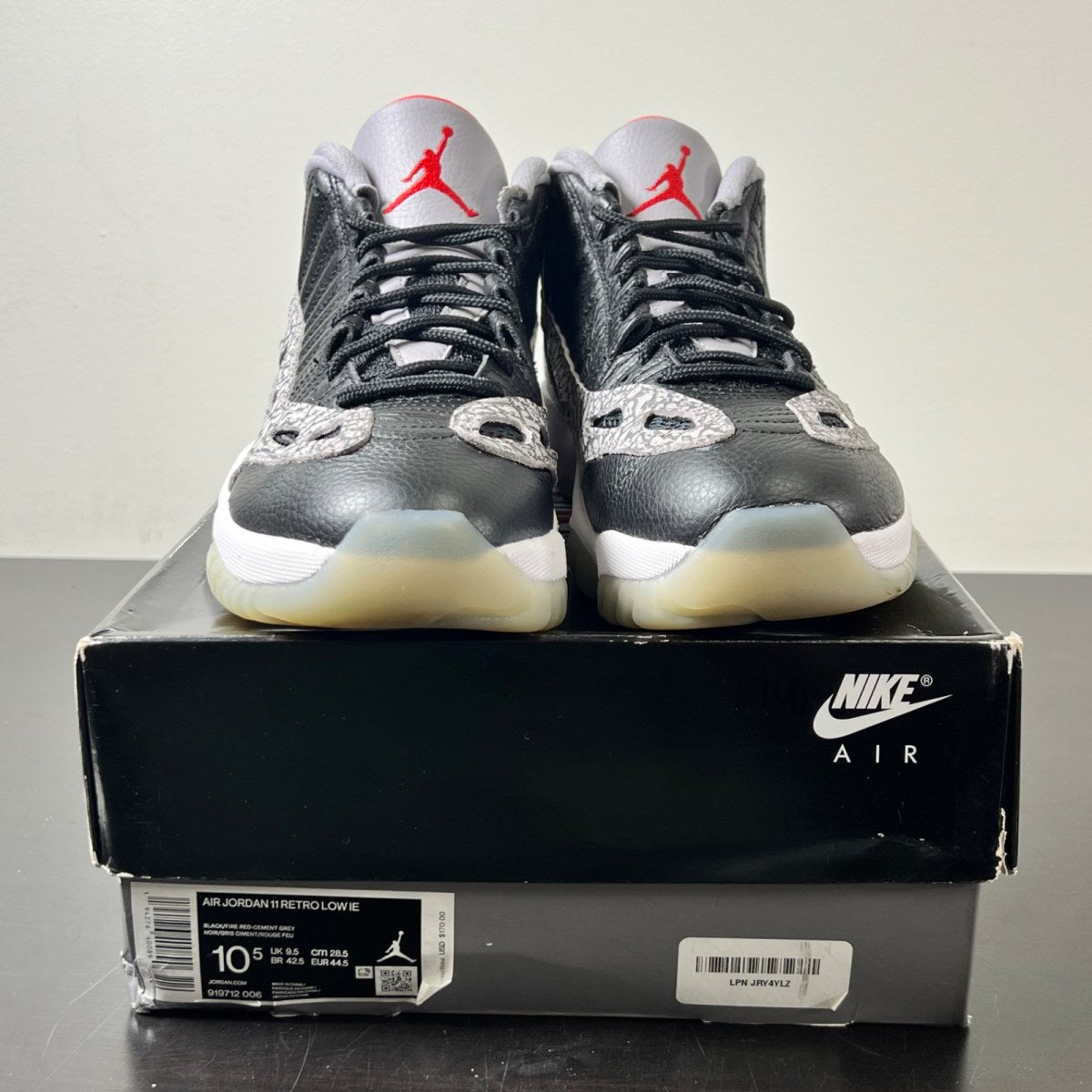 Jordan 11 Retro Low IE Black Cement 10.5 (Lightly Worn Pre-Owned)JordanBlack/Fire Red-Cement Grey-White - Image 2