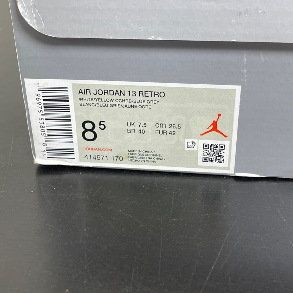Jordan 13 Retro Blue Grey 8.5 (Moderately Worn Pre-Owned)JordanWhite/Yellow Ochre/Blue Grey/Black - Image 7
