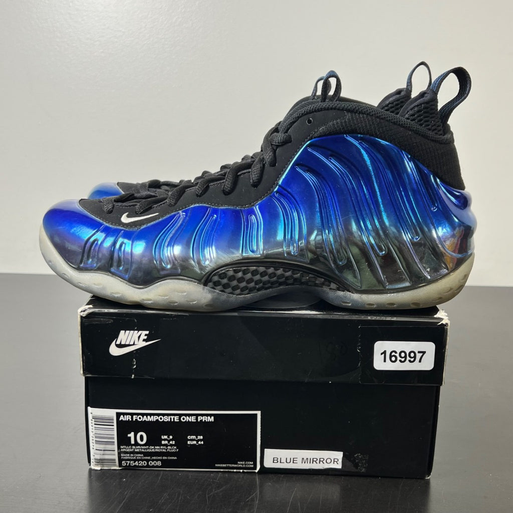 Nike Air Foamposite One Blue Mirror 10 (Moderately Worn Pre-Owned)NikeMetallic Silver/Black-Dark Neon Royal-White - Image 3