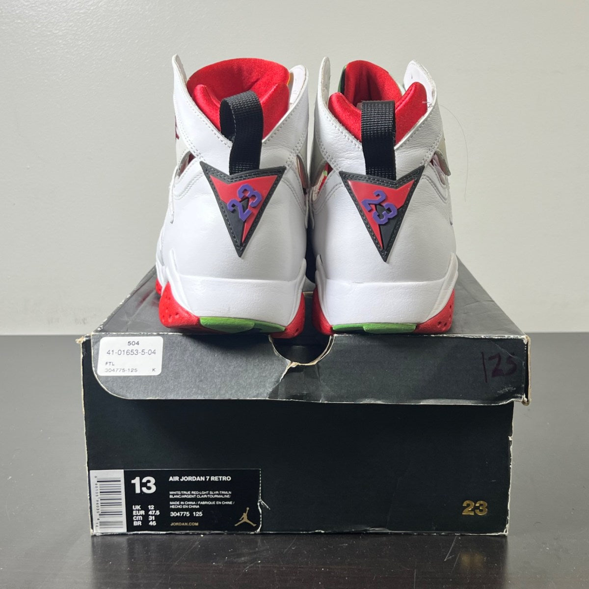 Jordan 7 Retro Hare (2015) 13 (Lightly Worn Pre-Owned)JordanWhite/True Red-Light Silver-Tourmaline - Image 4