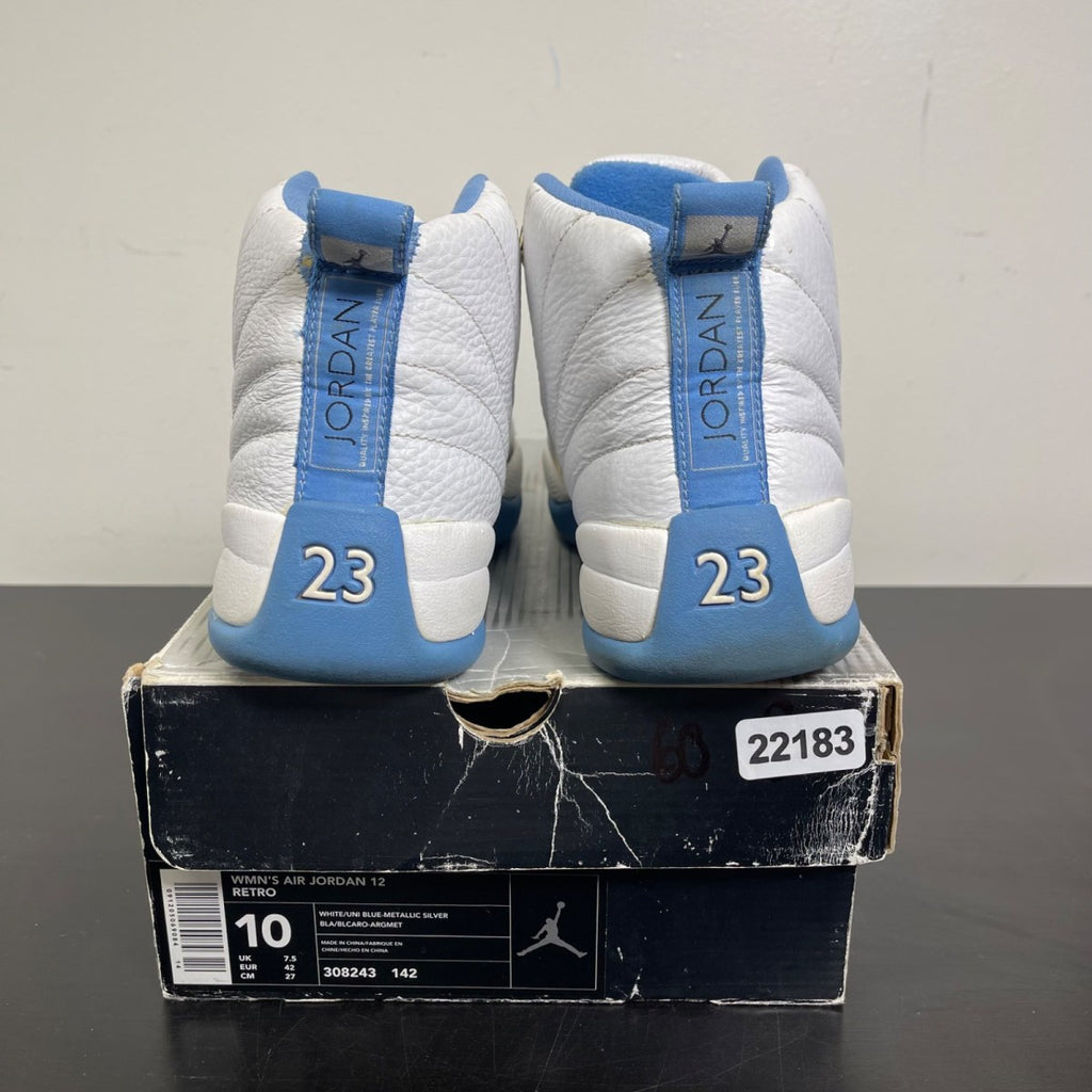 Jordan 12 Retro White University Blue (2004) (Women's) 10W (Moderately Worn Pre-Owned)JordanWhite/University Blue-Metallic Silver - Image 4