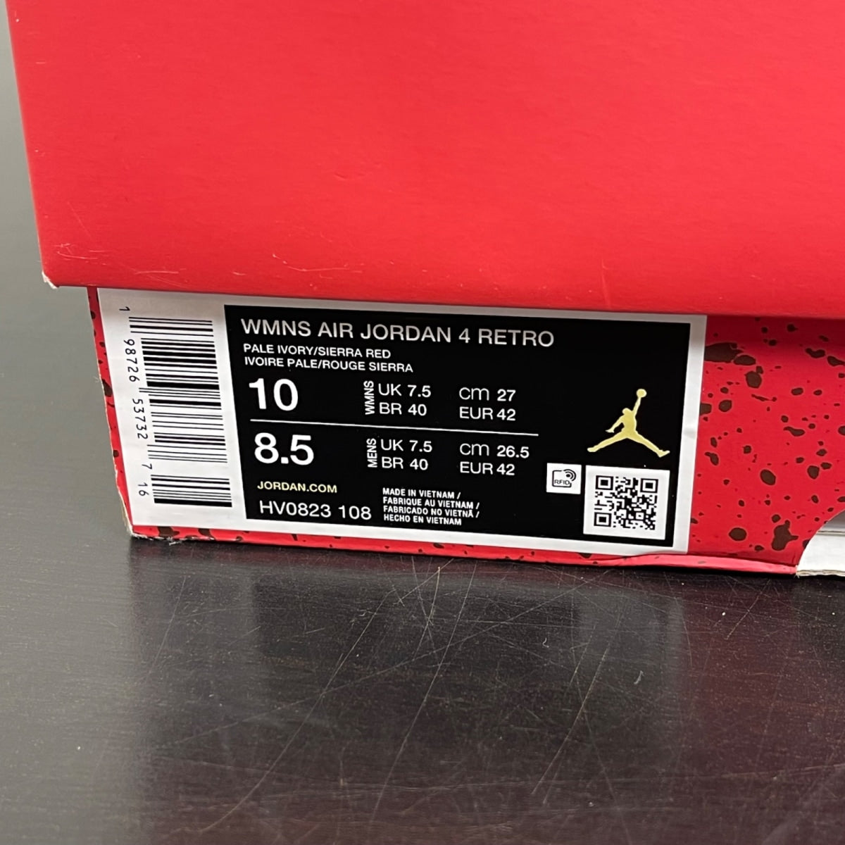 Jordan 4 Retro Valentine's Day Sierra Red (Women's) 10W (Moderately Worn Pre-Owned)JordanPale Ivory/Sierra Red/Tough Red - Image 7