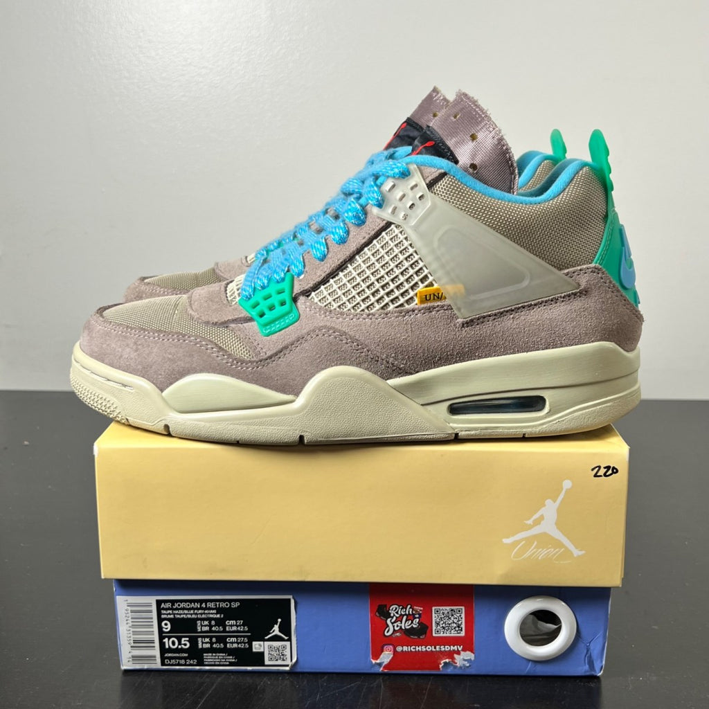 Jordan 4 Retro SP 30th Anniversary Union Taupe Haze 9 (Lightly Worn Pre-Owned)JordanTaupe Haze/Blue Fury-Khaki-Roma Green - Image 3