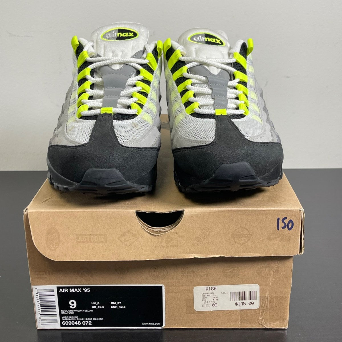Nike Air Max 95 OG Neon (2008/2010) 9 (Moderately Worn Pre-Owned)NikeCool Grey/Neon Yellow - Image 2